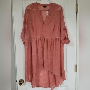 Torrid Lexie Dusty Coral Metallic Clip Dot Chiffon Hi-Lo Babydoll Tunic